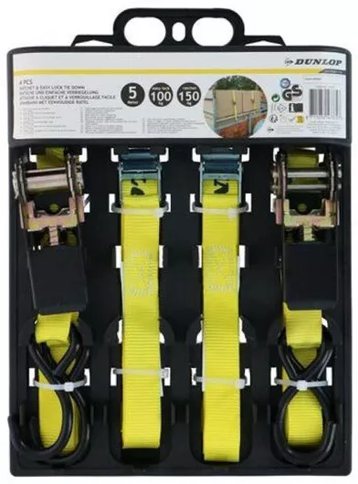 Ιμάντας Αποσκευών Αυτοκινήτου Dunlop 47372 Σετ 4τμχ 5m Μέγιστης Αντοχής 150kg Κίτρινο