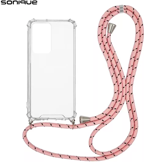 Θήκη Κινητού Sonique Armor Clear Back Cover για Xiaomi Redmi Note 11 Pro Plus 5G με Κορδόνι Rainbow Ροζ - Σιλικόνη - Διάφανο
