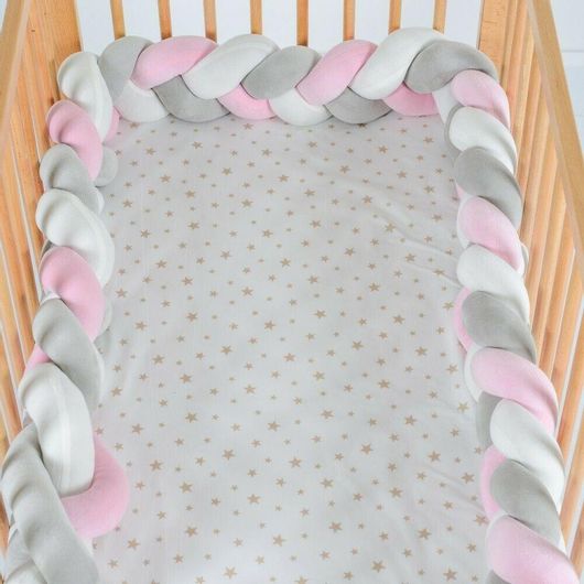 Cangaroo Braidy Πάντα Κούνιας Πλεξούδα Εσωτερική 220x13cm Ροζ / Γκρι
