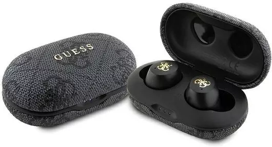 Bluetooth Handsfree Guess 4G PU Metal Logo In-ear με Θήκη Φόρτισης Μαύρο