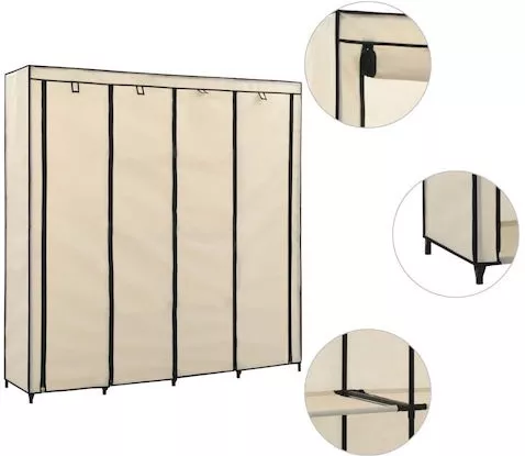 vidaXL Υφασμάτινη Ντουλάπα με Φερμουάρ και Ράφια σε Μπεζ Χρώμα 175x45x170cm 282447