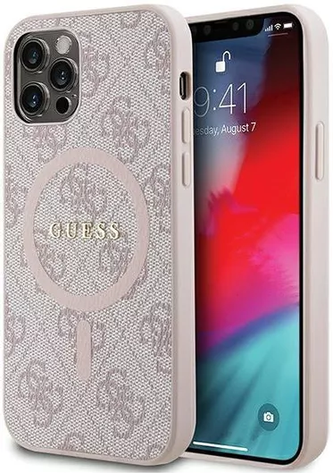 Θήκη Κινητού Guess 4G Collection Leather Metal Logo Back Cover για iPhone 12 Pro / iPhone 12 με MagSafe Ροζ