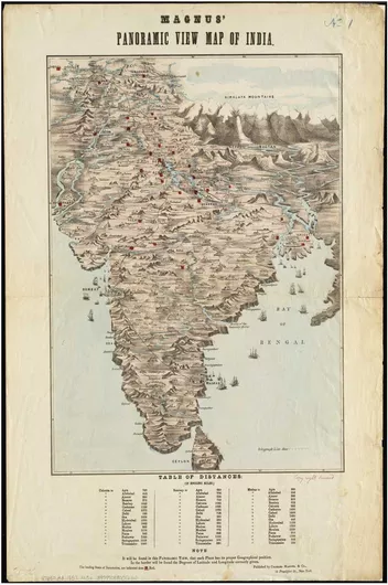 Πίνακας Magnus' panoramic view map of India 40x65cm