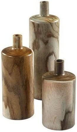 Διακοσμητικά Βάζα HomeMarkt Ξύλινο Μασίφ Σετ 3τμχ