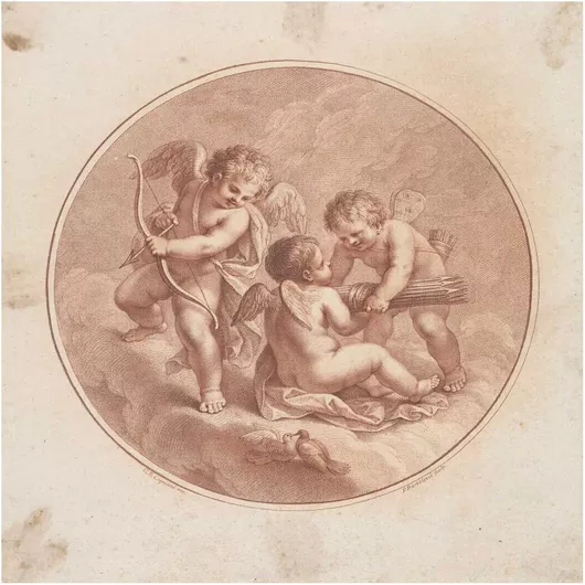 Πίνακας Three Cupids With Bows & Arrows, And Two Doves by Francesco Bartolozzi 40x40cm