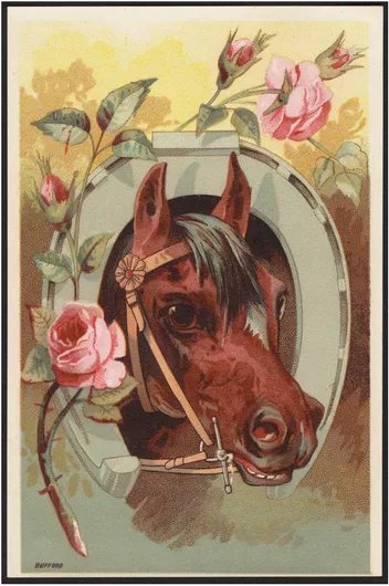 Πίνακας Horse with head through horseshoe, flowers in forefront 30x40cm
