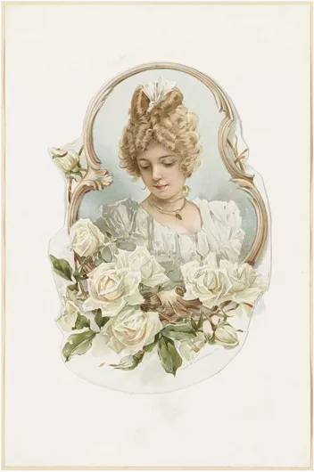 Πίνακας Woman's portrait enframed with white roses 115x170cm