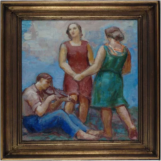 Πίνακας Dancing girls and a violin player, detail sketch for the national theatre ceiling, 1932, Yrjö Ollila 90x90cm