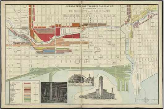 Πίνακας Chicago Terminal Transfer Railroad Co. map showing property of railroads in the business center of Chicago 180x120cm