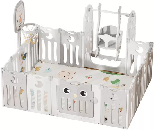 Φράχτης Fun Baby Πλαστικός με Μπασκέτα 179x143x63cm για 1+ Ετών Γκρι