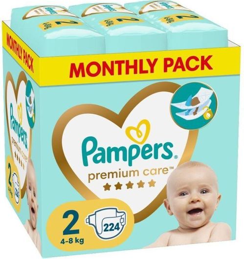 Πάνες με Αυτοκόλλητο Pampers Premium Care με Αυτοκόλλητο No. 2 για 4-8kg Σετ 224τμχ
