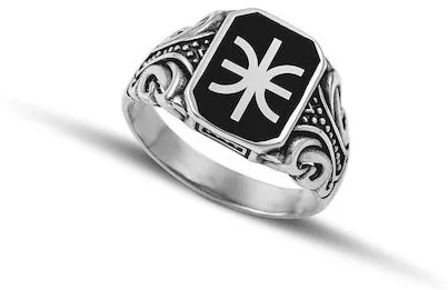 Ανδρικό Δαχτυλίδι Hillas Δελφικό Έψιλον με Σμάλτο Ασήμι No.72