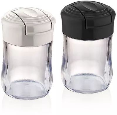 Θήκες Μπαχαρικών Πλαστικές Qlux Σετ 2τμχ Λευκό/Μαύρο