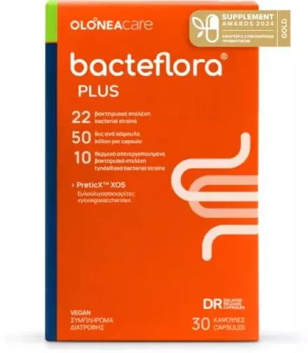 Olonea BacteFlora Plus με Προβιοτικά & Πρεβιοτικά για Κάθε Ημέρα με Ενισχυμένη Σύνθεση 30 Φυτικές Κάψουλες