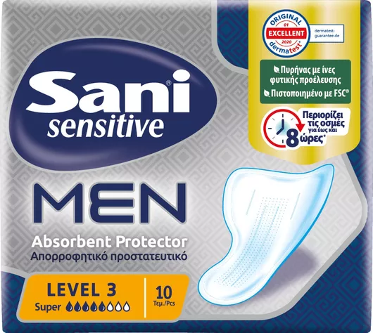 Ανδρικές Σερβιέτες Ακράτειας Sani Sensitive Men Super Level 3 Κανονικής Ροής 5 Σταγόνες Σετ 10τμχ