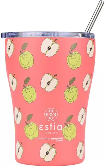 Ποτήρι Θερμός Estia Save Aegean Ανακυκλώσιμο Inox BPA Free Apple Odyssey 350ml με Καλαμάκι
