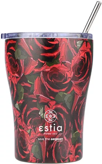 Ποτήρι Θερμός Estia Save Aegean Ανακυκλώσιμο Inox BPA Free Twilight Rose 350ml με Καλαμάκι