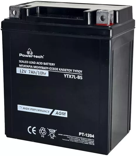 Μπαταρία Μοτοσυκλέτας Powertech YTX7L-BS με Χωρητικότητα 7Ah