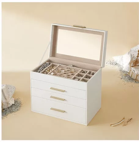 Μπιζουτιέρα Κουτί Songmics Ξύλινη με Συρτάρια Λευκό