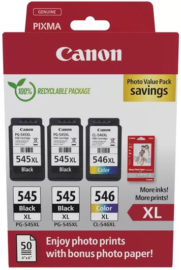 Canon PG-545 XL x2/CL-546 XL Γνήσιο Photo Value Pack με 3 Μελάνια Εκτυπωτή InkJet Photo Μαύρο/Πολλαπλό Color8286B015