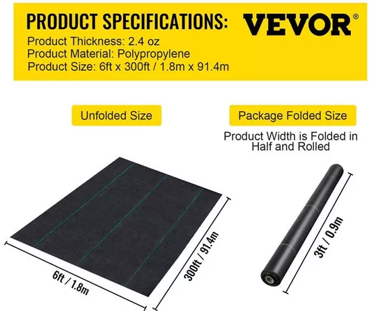 Ύφασμα Εδαφοκάλυψης Vevor ZZZP6X300YCFCB001V0 80g/m² 1.8x91.4m