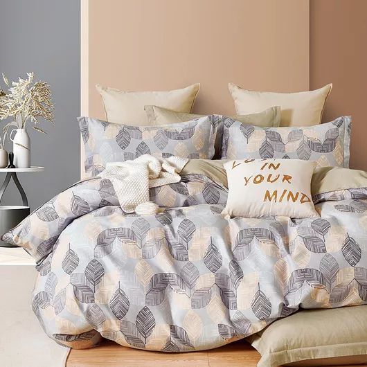 Σεντόνι Beauty Home Art Annie 73307 Υπέρδιπλο με Λάστιχο Σετ 4τμχ 200x165+30cm Γκρι / Μπεζ