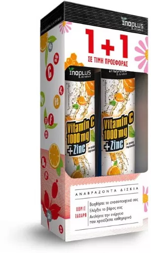 Ino Plus Vitamin C 1000mg & Zinc Βιταμίνη για Ενέργεια & Ανοσοποιητικό 1000mg Πορτοκάλι 40 Αναβράζοντα Δισκία