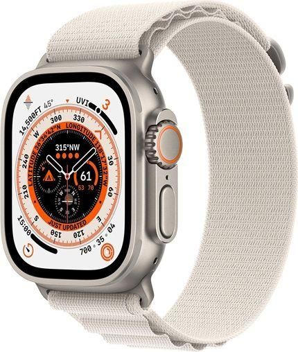 Apple Watch Ultra Titanium 49mm Αδιάβροχο με eSIM & Παλμογράφο Starlight Alpine Loop Small