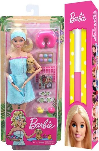 Παιχνιδολαμπάδα Mattel GJG55 Barbie Wellness Ημέρα Ομορφιάς Σπα Κούκλα με Κουτάβακι για 3+ Ετών