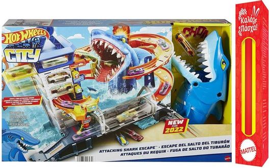 Παιχνιδολαμπάδα Πίστα Mattel Hot Wheels City Γκαράζ με Καρχαρία Hdp06