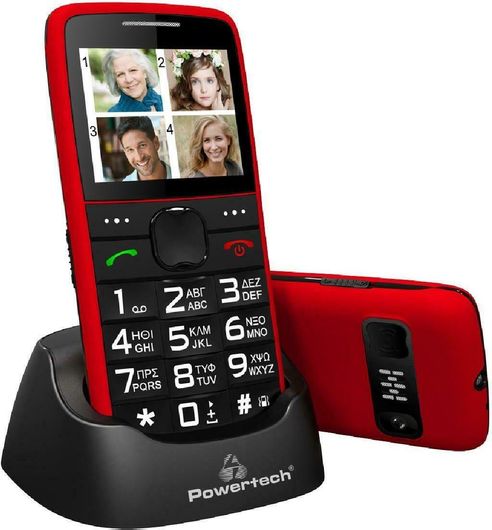 Κινητό Απλής Χρήσης Powertech Sentry Eco Dual SIM με Μεγάλα Κουμπιά Ελληνικό Μενού Κόκκινο