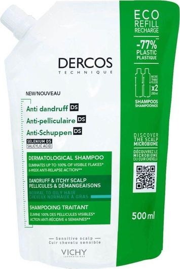 Σαμπουάν Vichy Dercos Anti Dandruff DS Refill κατά της Πιτυρίδας & της Σμηγματορροϊκής Δερματίτιδας για Λιπαρά Μαλλιά 500ml