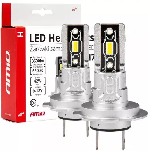 Λάμπες Amio LED H7 H-SERIES 9>18V 42W 6500K 3600LM +200% CSP LED Σετ 2τμχ