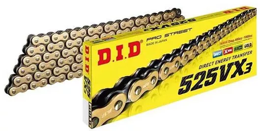 Αλυσίδα Μοτοσυκλέτας Κίνησης DID 525VX3 118 X-Ring Ενισχυμένη G&G Χρυσή