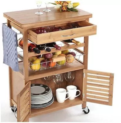 Τρόλει Κουζίνας Bakaji Ξύλινο 5 Θέσεων 60x35x88cm Καφέ