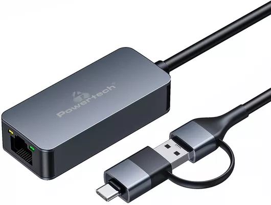 USB-C Αντάπτορας Δικτύου Powertech PTR-0149 για Ενσύρματη Σύνδεση Gigabit Ethernet Γκρι