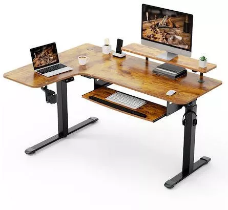 Γραφείο Eureka Ergonomic Erk-l60l-rb Γωνιακό Ξύλινο με Μεταλλικά Πόδια & Ρυθμιζόμενο Ύψος 155x110x76cm