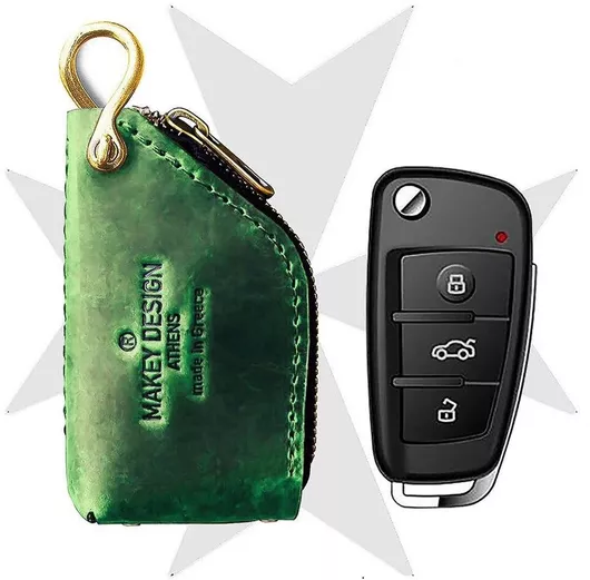 Κλειδοθήκη Makey Design Αυτοκινήτου Zipper Universal Από Δέρμα Πράσινο
