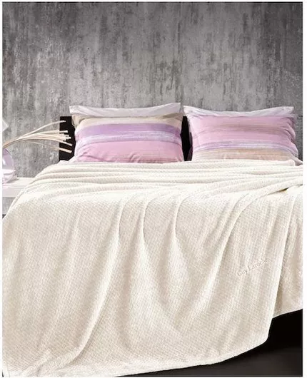 Guy Laroche Σετ Κουβέρτα Fleece Μονή 160x220εκ. Rombus Ecru