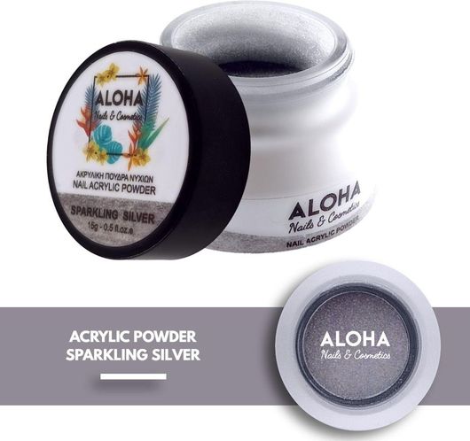 Ακρυλική Πούδρα Aloha για Τεχνητά Νύχια Sparkling Silver 15gr
