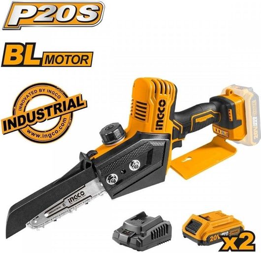 Ingco Κλαδευτικό Αλυσοπρίονο Μπαταρίας 2x2Ah Brushless 20V 1.1kg με Λάμα 15cm
