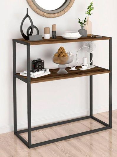 Κονσόλα Castel Megapap Μεταλλική / Μελαμίνης Μαύρο / Καπνιστή Καρυδιά 90x33.5x90cm