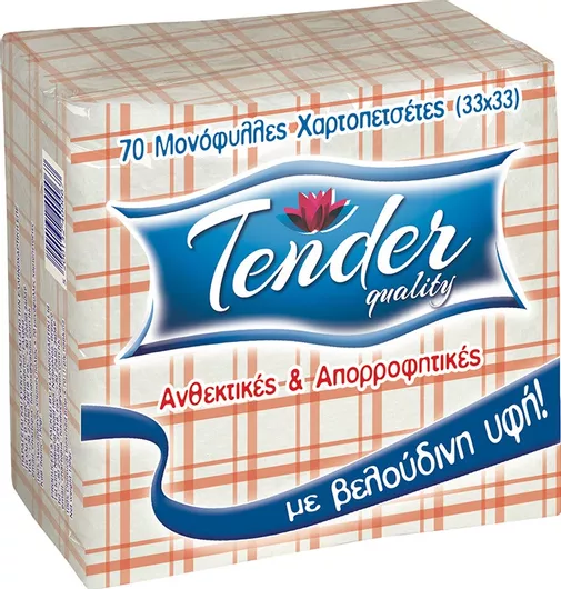 Χαρτοπετσέτα Tender 1 Φύλλο Καρό Σετ 70τμχ 33x33cm Πολύχρωμη