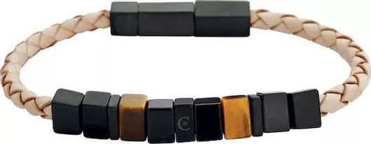 Ανδρικό Βραχιόλι Cerruti ChiselLED από Δέρμα με Πέτρες Μπεζ