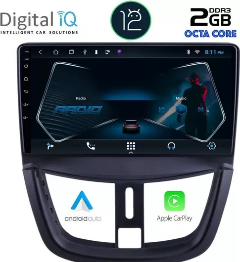 Ηχοσύστημα Αυτοκινήτου Digital IQ για Peugeot 207 2007+ Bluetooth/USB/WiFi/GPS με Οθόνη Αφής 9"