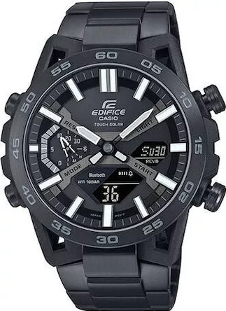 Ανδρικό Ρολόι Casio Edifice Bluetooth Solar με Μεταλλικό Μπρασελέ Μαύρο