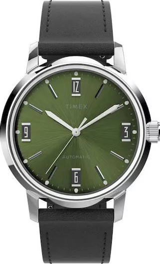 Ανδρικό Ρολόι Timex Marlin με Δερμάτινο Λουράκι Μαύρο