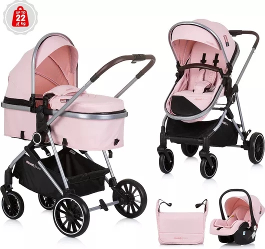 Καρότσι 3 σε 1 Chipolino Aura Αναδιπλούμενο από Νεογέννητο Φλαμίνγκο