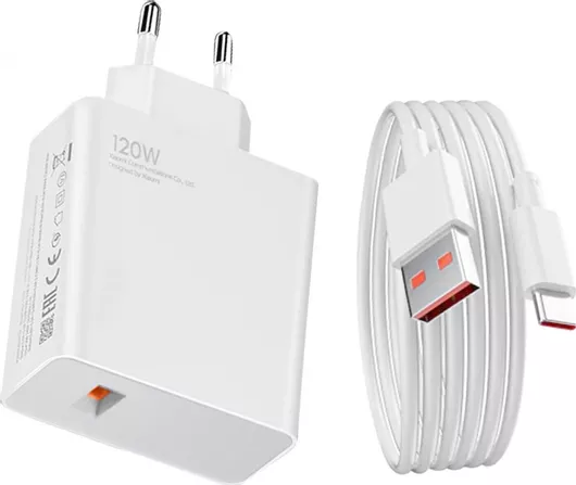 Φορτιστής Κινητού 120W Γρήγορος με Θύρα USB-A & Καλώδιο USB-C Λευκό