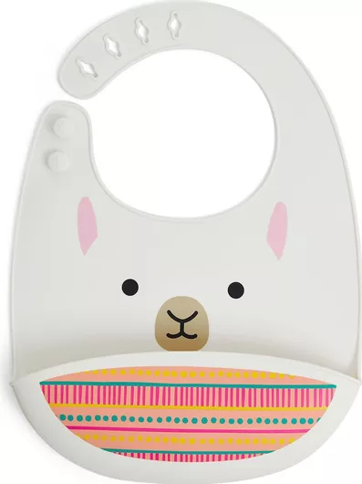 Σαλιάρα Skip Hop Σιλικόνης Αδιάβροχη με Κουμπί Λάμα Λευκό